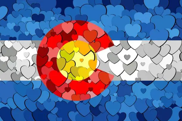 Vector illustration of Colorado made of hearts background