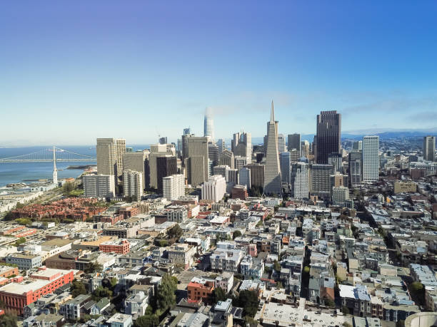 istock Top view downtown skyscrapers and Bay Bridge downtown San Francisco 1016226692