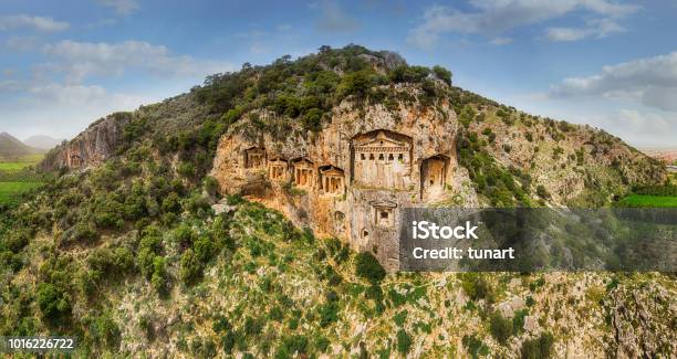 Ancient Lycian Rock Tombs Of Dalyan Mugla Turkey Stock Photo - Download Image Now - Caunus, Dalyan, Türkiye - Country