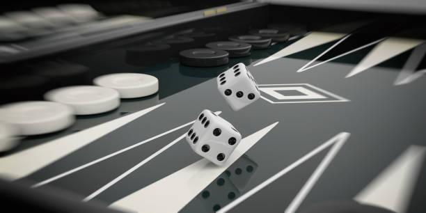 tavola backgammon in bianco e nero. illustrazione 3d - backgammon board game leisure games strategy foto e immagini stock