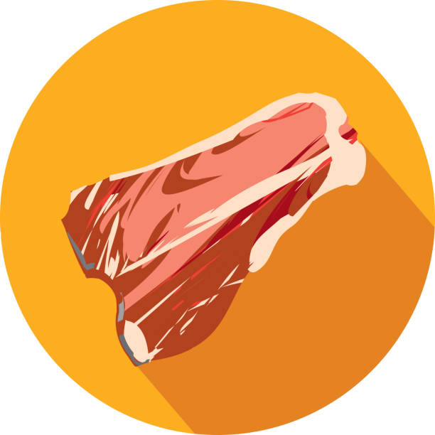 illustrazioni stock, clip art, cartoni animati e icone di tendenza di gastronomia tagli di carne bistecca di manzo t-bone flat design a forma di icona con ombra - steak meat t bone steak raw