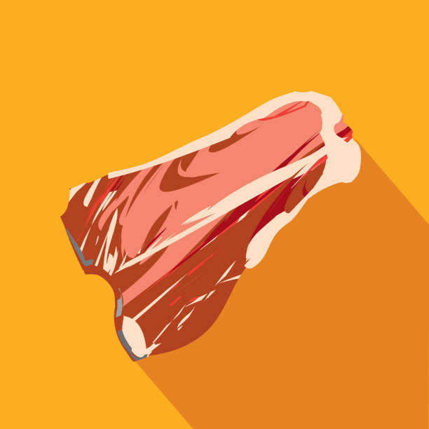 illustrazioni stock, clip art, cartoni animati e icone di tendenza di gastronomia tagli di carne bistecca di manzo t-bone flat design a forma di icona con ombra - steak meat t bone steak raw