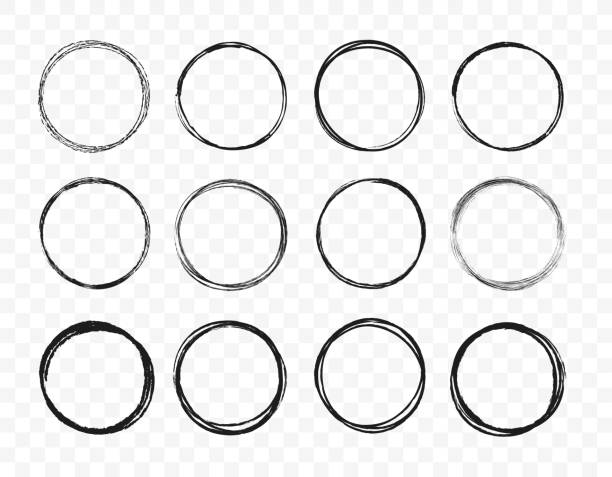 Set hand drawn circle line sketch set. Circular scribble doodle round circles for message note mark design element. Vector illustration on background. vector art illustration
