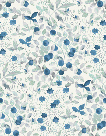 Silver pattern with blueberries, inspired by marsh herbs, flowers and mosses