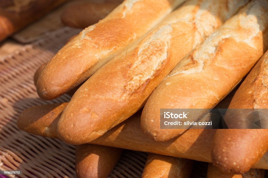 Baguettes The Famous Long And Thin French Bread Close Up Of Some