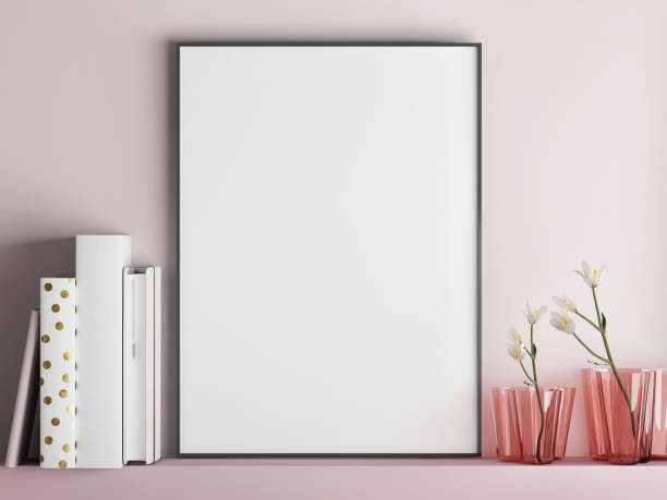 istock Mock up poster frame on minimalism rose wall 1016276124