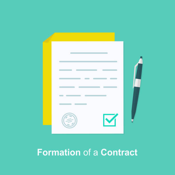 Contract creation, document formation, obligation concept, last will paper, prenup terms conditions, application form composition, settlement agreement. Vector illustration on background. Contract creation, document formation, obligation concept, last will paper, prenup terms conditions, application form composition, settlement agreement. Vector illustration on background divorce papers stock illustrations