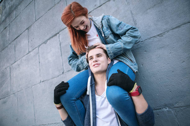 istock Delighted nice man holding his girlfriend Romantic date 1016287388