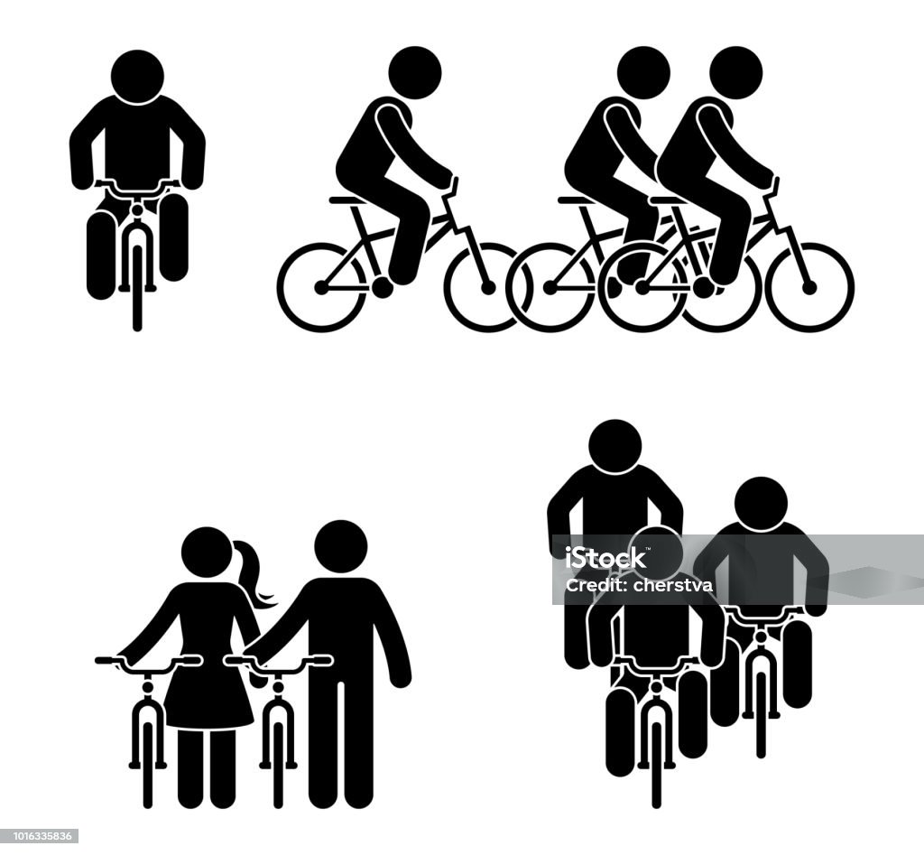 Palillo figura pictograma de carrera de bicicleta. Icono de deporte actividad fitness - arte vectorial de Andar en bicicleta libre de derechos