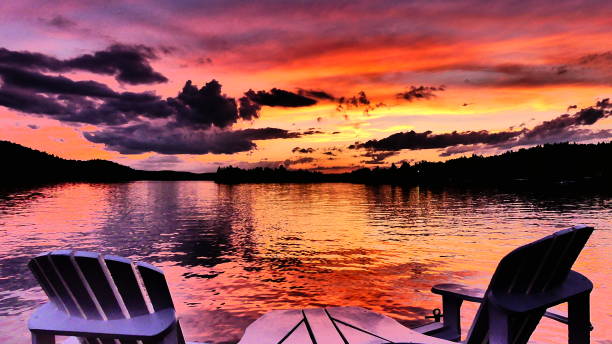 Water and sky with multicolored hues by the setting sun