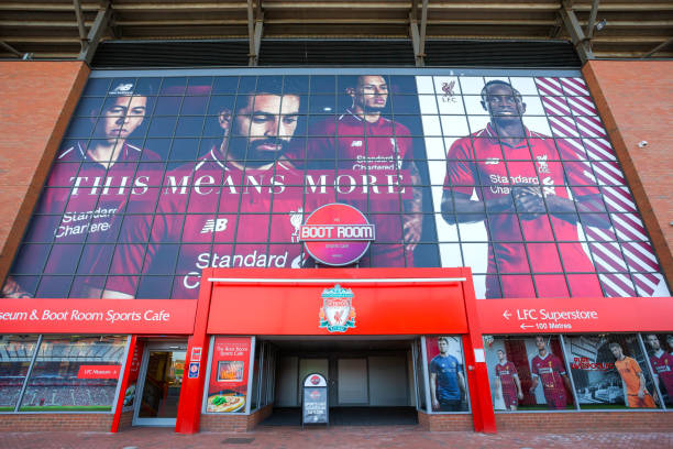 Anfield stadium, the home ground of Liverpool FC stock photo