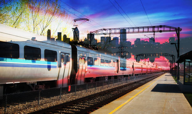 istock Passenger Train with Montreal Cityscape Photo Concept 1016377122
