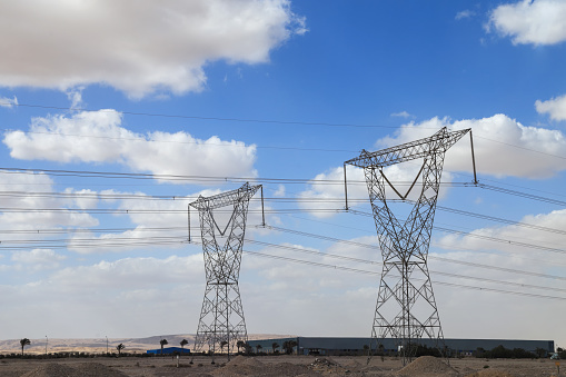 Electric power tower in Sahara Desert