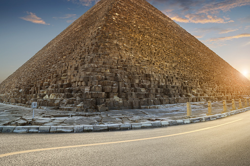 Khufu pyramid and road, in Cairo, Egypt