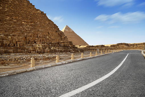 Khufu pyramid and road, in Cairo, Egypt