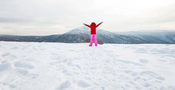 istock Woman hiker on mountain top in winter 1016390308