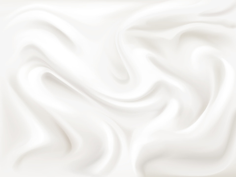 Yogurt, cream or silk texture vector illustration of 3D liquid white paint wavy flow pattern background for dairy product, textile or cosmetic moisturizer design template