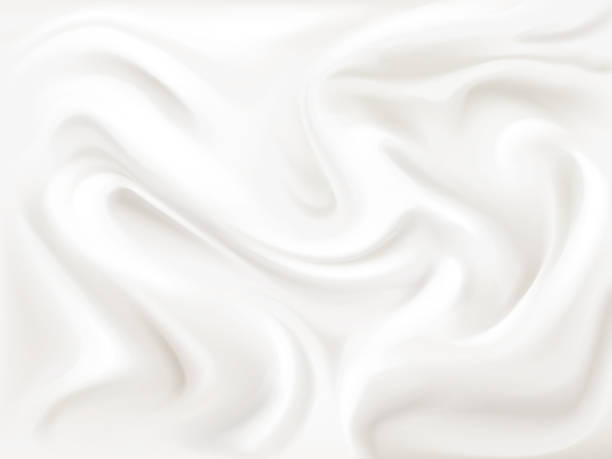 Yogurt cream or silk texture vector illustration Yogurt, cream or silk texture vector illustration of 3D liquid white paint wavy flow pattern background for dairy product, textile or cosmetic moisturizer design template whipped food stock illustrations