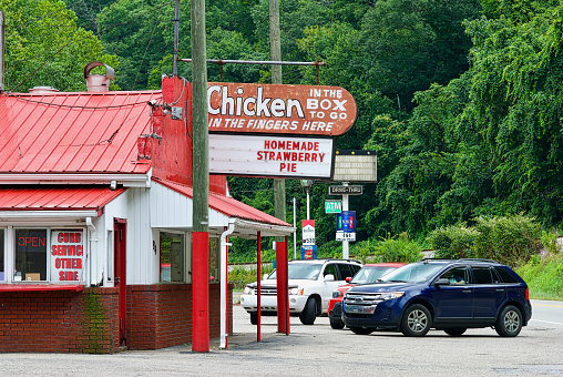 Logan, West Virginia, USA - July 24, 2018: Morrison's Drive Inn is a well-known landmark in Logan County and has offered its dining customers curb side food service for nearly 70-years since it opened a few years after World War II ended.