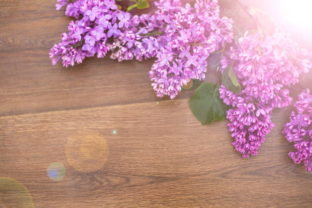 istock Lilacs bouquet on a wooden background 1016459878