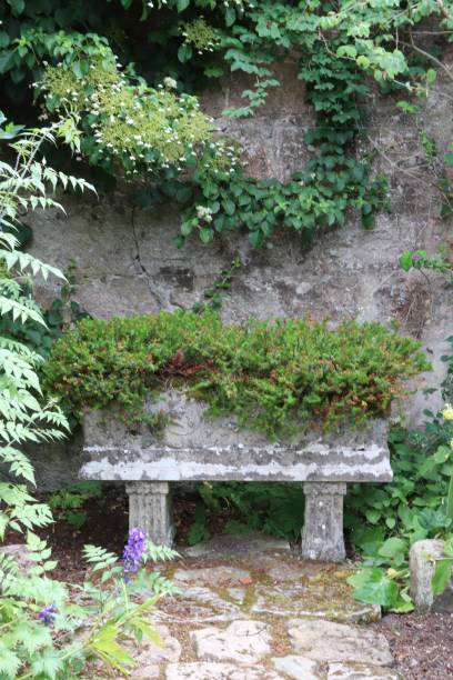 istock Ornamental old stone bench in formal garden 1016485494