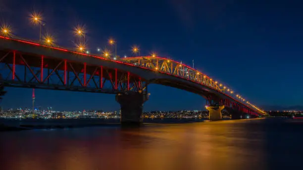 Photo of Auckland Harbour Bridge lights up to honour Anzacs, Auckland,New Zealand