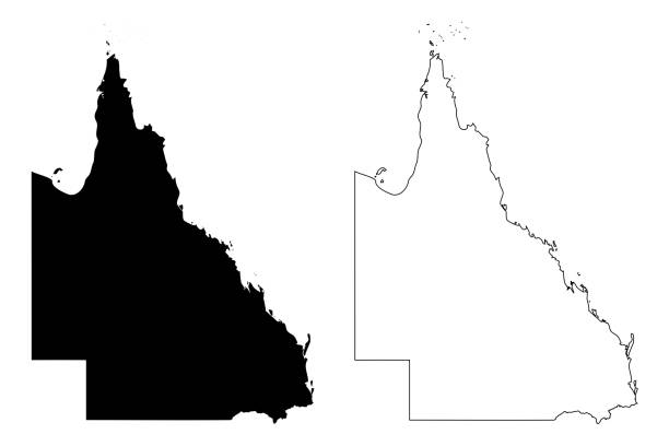 Queensland map vector Queensland (Australian states and territories, Qld) map vector illustration, scribble sketch Queensland map australia cartography map queensland stock illustrations