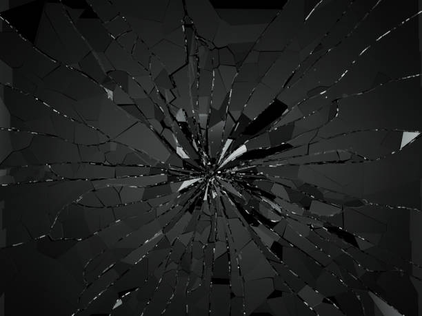 Damaged or broken glass on black Damaged or broken glass on black. 3d rendering 3d illustration black glass surface stock pictures, royalty-free photos & images
