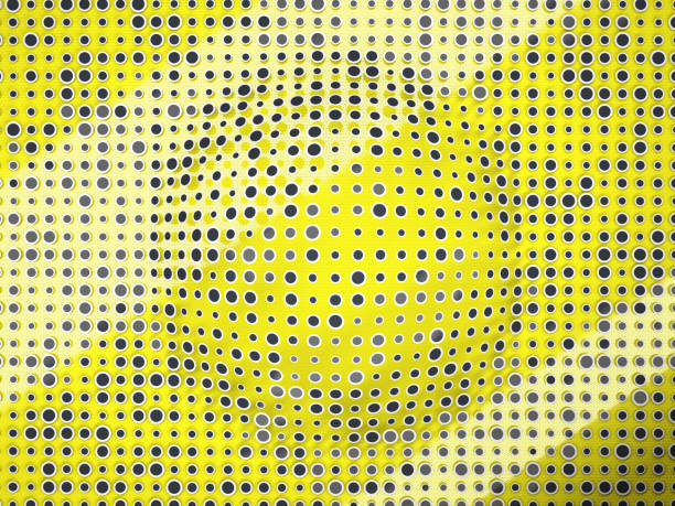Polka dots pattern with black circles and bump on yellow. Creative background