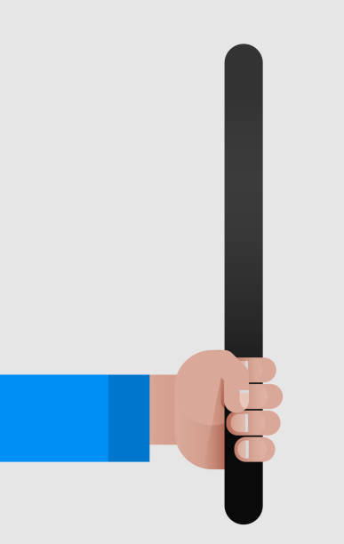istock Police holding a nightstick with his hand shaded flat vector illustration, security, police, crime, control, government, oppression concepts 1016518472