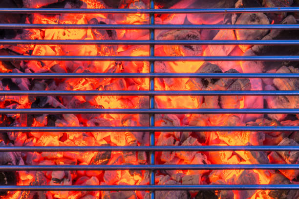 Heated grill with glowing coal and grill is ready for barbecue barbecue rust germany stock pictures, royalty-free photos & images