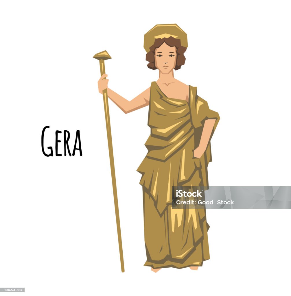 Hera, ancient Greek goddess of Marriage, Mothers and Families. Mythology. Flat vector illustration. Isolated on white background. Hera, ancient Greek goddess of Marriage, Mothers and Families. Ancient Greece mythology. Flat vector illustration. Isolated on white background. Antique stock vector