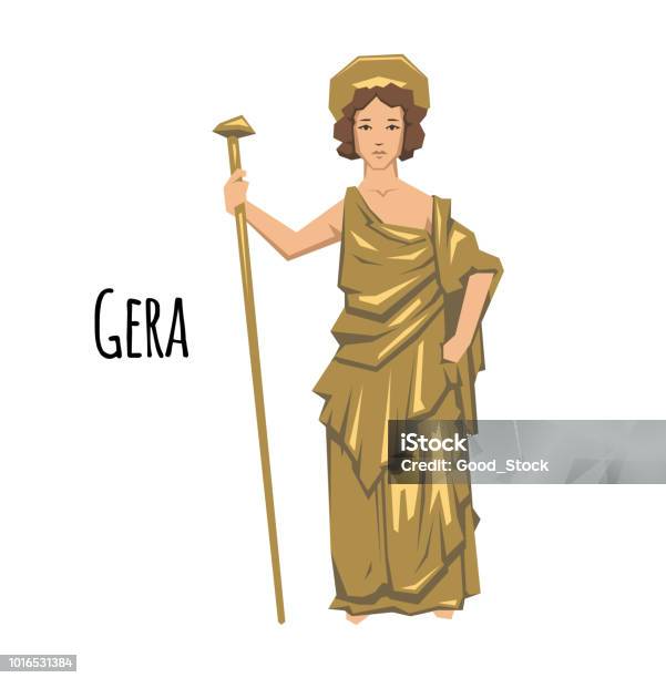 Hera Ancient Greek Goddess Of Marriage Mothers And Families Mythology Flat Vector Illustration Isolated On White Background Stock Illustration - Download Image Now