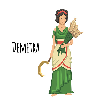 Demetra, goddess of Agriculture. Ancient Greece mythology. Flat vector illustration. Isolated on white background.