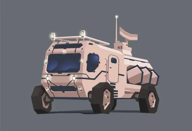 Vector illustration of Mars rover vehicle. Concept vector illustration, isolated on gray background.