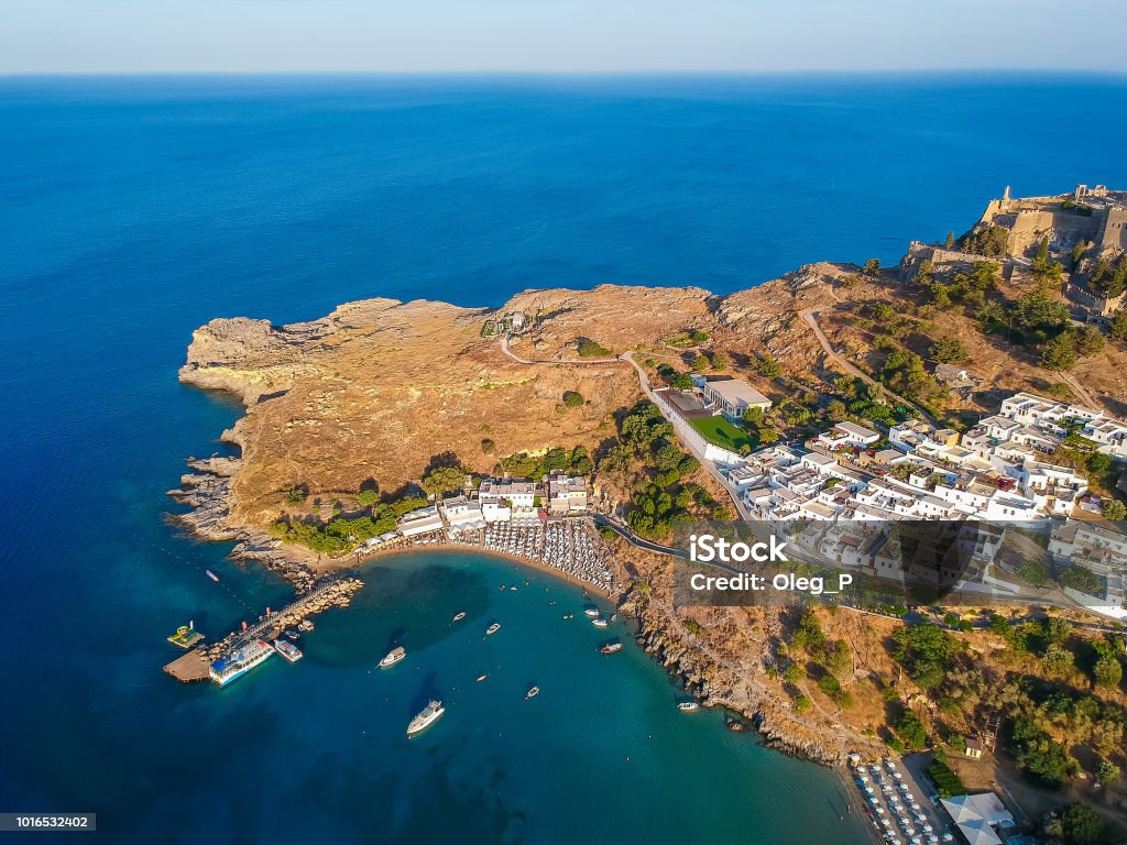Mediterranean sea view by Lindos town on Greek island Stock Photo