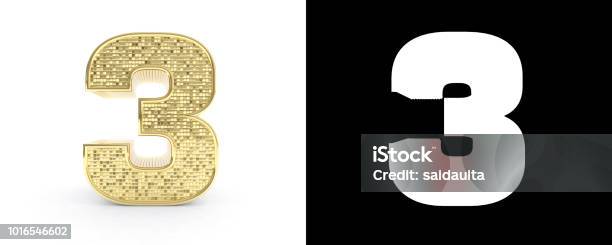 Golden Number Three On White Background With Drop Shadow And Alpha Golden Number Three On White Background With Drop Shadow And Alpha