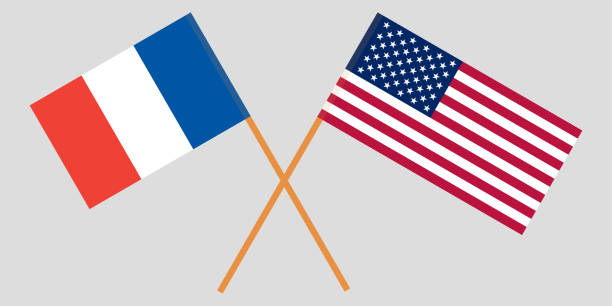 The French and United States negotiations. Flags crossed. Vector The French and United States negotiations. Flags crossed. Vector illustration independence document agreement contract stock illustrations