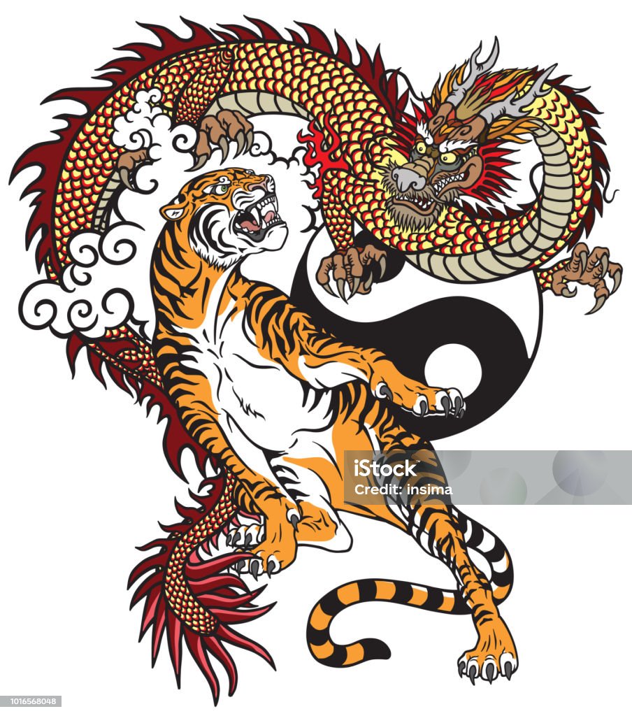 Dragon Versus Tiger Tattoo Stock Illustration - Download Image Now - Tiger,  Dragon, Tattoo - iStock
