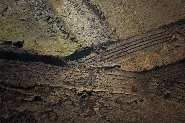 istock focus on wheel trail on the ground 1016572162