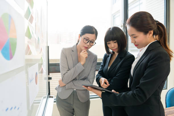 istock female work team standing in front of whiteboard 1016582394