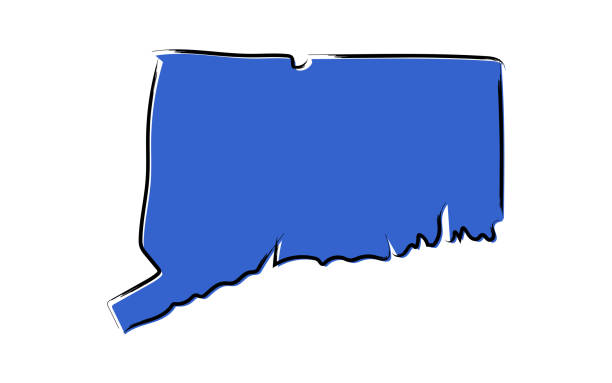 ilustraciones, imágenes clip art, dibujos animados e iconos de stock de mapa de bosquejo azul de connecticut - map cartography connecticut drawing