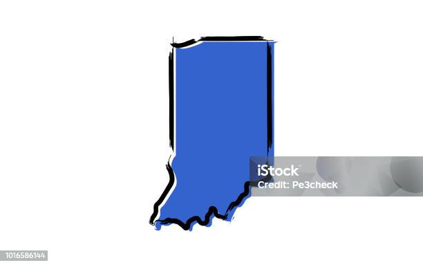 Blue Sketch Map Of Indiana Stock Illustration - Download Image Now - Indiana, Map, Abstract