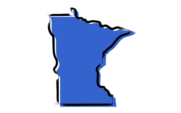 Blue sketch map of Minnesota Stylized blue sketch map of Minnesota on white background minnesota stock illustrations