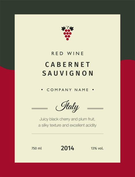 Red wine labels. Vector premium template set. Clean and modern design. Italy red wine label Cabernet. Red wine labels. Vector premium template set. Clean and modern design. Italy red wine label Cabernet merlot grape stock illustrations