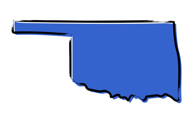 ilustraciones, imágenes clip art, dibujos animados e iconos de stock de mapa de bosquejo azul de oklahoma - oklahoma