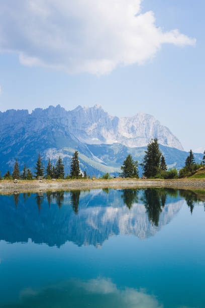 Lake Astberg in Tyrol with view of the Wilder Kaiser Mountains, Going, Austria