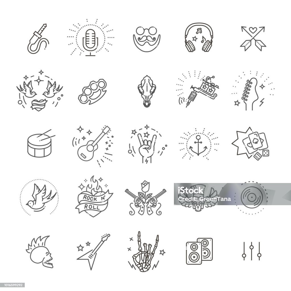 Rock and Roll line icon set set of vector symbols related to rock and roll Icon Symbol stock vector