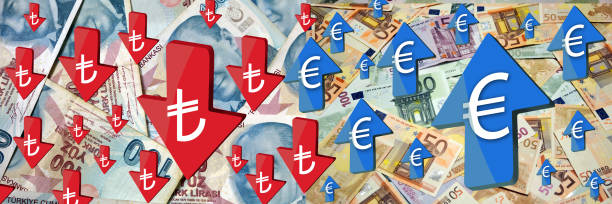 Euro gainig value agains Turkish Lira stock photo