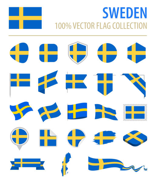 illustrations, cliparts, dessins animés et icônes de suède - flag icon set vector plate - drapeau suédois